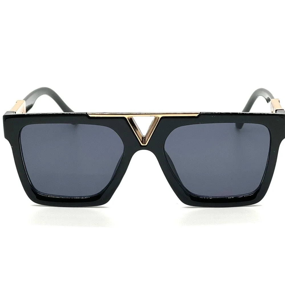 Square Sunglasses‎ Men's Black Gold Accents Fashion UV400 Protection Street Wear